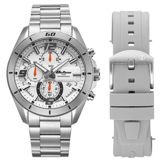 Octane Velocity Sporty White Dial Round Stainless Steel Watch For Men