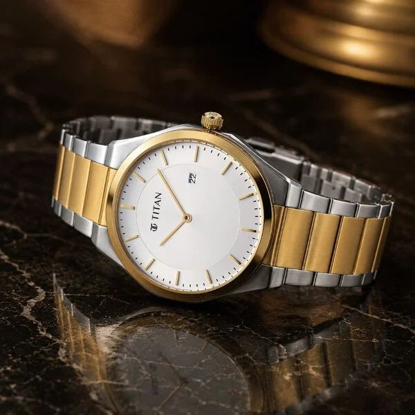 Titan Classique Slim Wear Quartz Analog Silver Dial Two Toned Stainless Steel Strap Refined Formal Dress Watch For Men 90257bm01