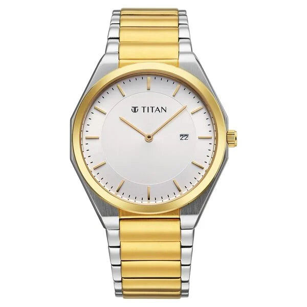 Titan Classique Slim Wear Quartz Analog Silver Dial Two Toned Stainless Steel Strap Refined Formal Dress Watch For Men 90257bm01