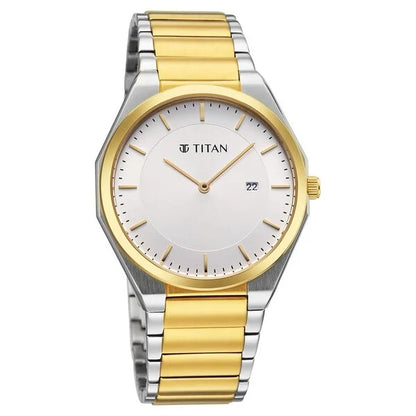Titan Classique Slim Wear Quartz Analog Silver Dial Two Toned Stainless Steel Strap Refined Formal Dress Watch For Men 90257bm01