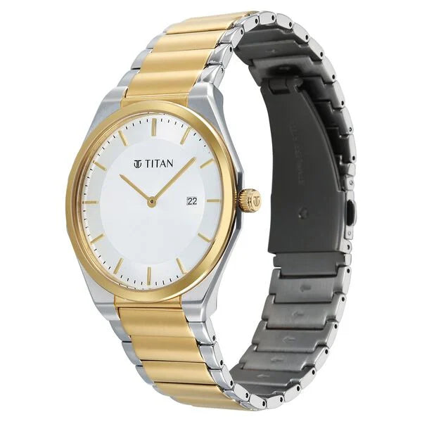 Titan Classique Slim Wear Quartz Analog Silver Dial Two Toned Stainless Steel Strap Refined Formal Dress Watch For Men 90257bm01