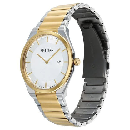 Titan Classique Slim Wear Quartz Analog Silver Dial Two Toned Stainless Steel Strap Refined Formal Dress Watch For Men 90257bm01