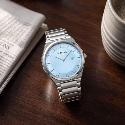Titan Classique Slim Wear Quartz Analog Blue Dial Silver Stainless Steel Strap Refined Formal Dress Watch For Men 90257sm01
