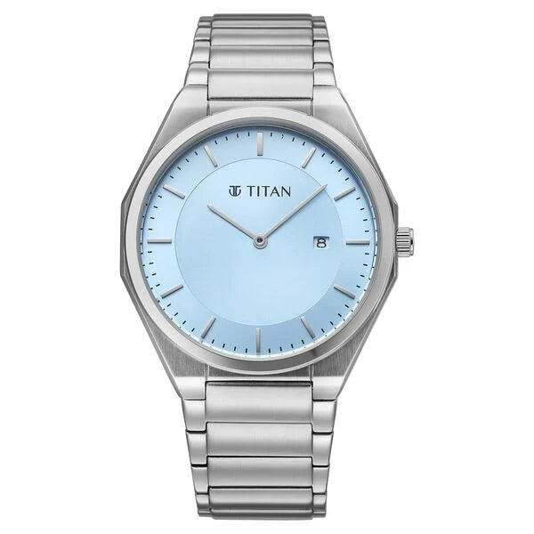 Titan Classique Slim Wear Quartz Analog Blue Dial Silver Stainless Steel Strap Refined Formal Dress Watch For Men 90257sm01