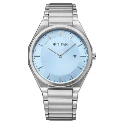 Titan Classique Slim Wear Quartz Analog Blue Dial Silver Stainless Steel Strap Refined Formal Dress Watch For Men 90257sm01
