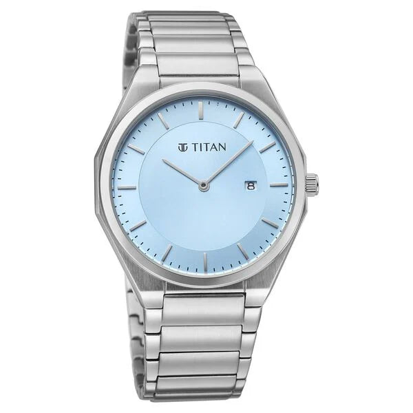 Titan Classique Slim Wear Quartz Analog Blue Dial Silver Stainless Steel Strap Refined Formal Dress Watch For Men 90257sm01