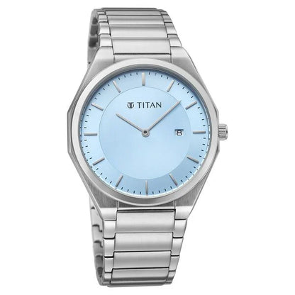 Titan Classique Slim Wear Quartz Analog Blue Dial Silver Stainless Steel Strap Refined Formal Dress Watch For Men 90257sm01