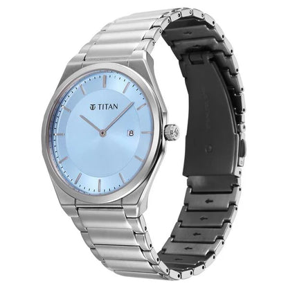 Titan Classique Slim Wear Quartz Analog Blue Dial Silver Stainless Steel Strap Refined Formal Dress Watch For Men 90257sm01