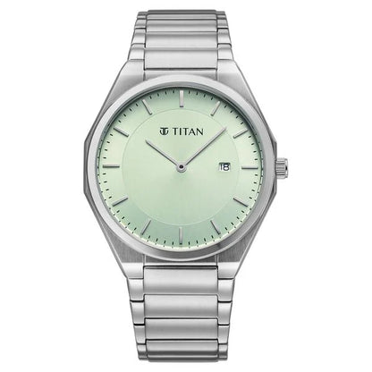 Titan Classique Slim Wear Quartz Analog Pastel Green Dial Silver Stainless Steel Strap Refined Formal Dress Men's Watch 90257sm02