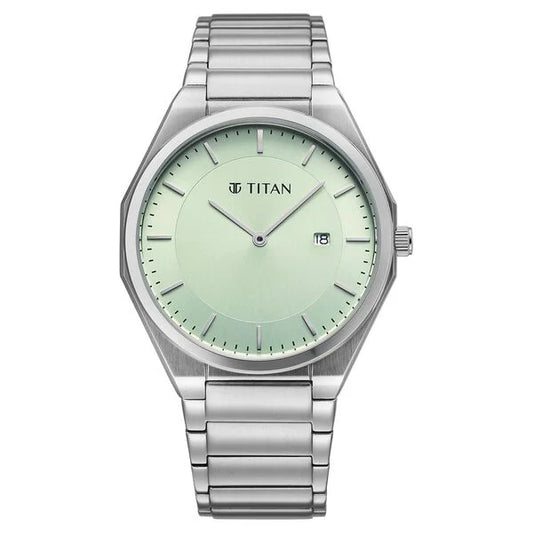 Titan Classique Slim Wear Quartz Analog Pastel Green Dial Silver Stainless Steel Strap Refined Formal Dress Men's Watch 90257sm02