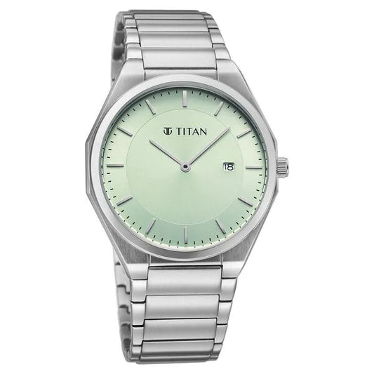Titan Classique Slim Wear Quartz Analog Pastel Green Dial Silver Stainless Steel Strap Refined Formal Dress Men's Watch 90257sm02