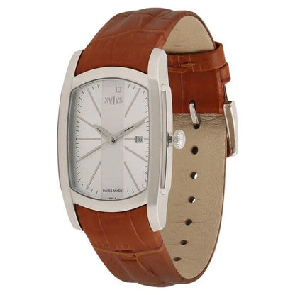 Xylys Swiss Analog with Date Brown Leather Strap and Silver Dial Watch For Men NF9120SL01
