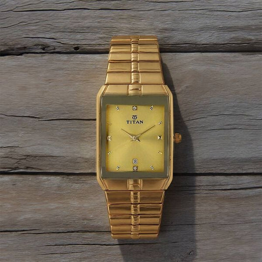 Titan Golden Dial Analog with DateMetal Strap watch for Men nu9151ym03