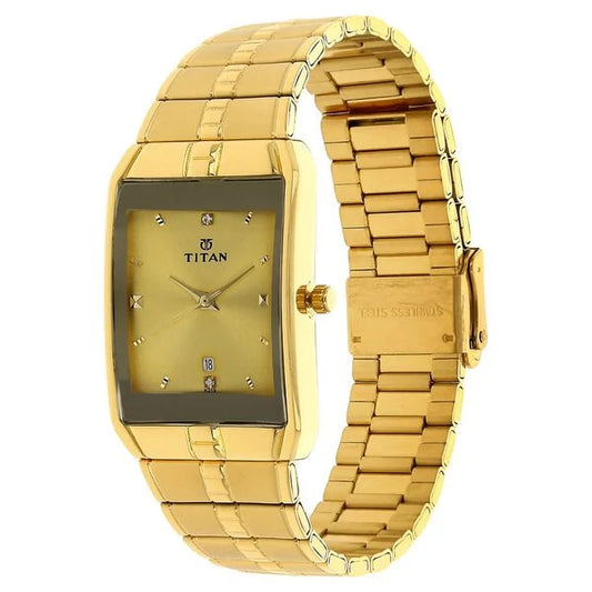 Titan Golden Dial Analog with DateMetal Strap watch for Men nu9151ym03