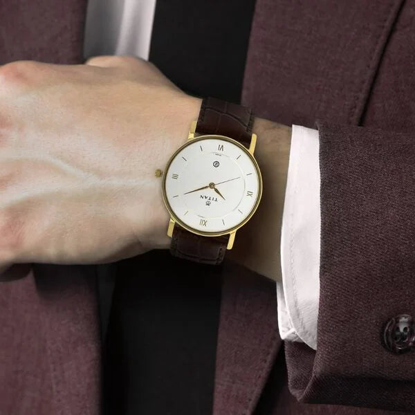 Titan Quartz Analog with Date White Dial Leather Strap Watch for Men nu9162yl01