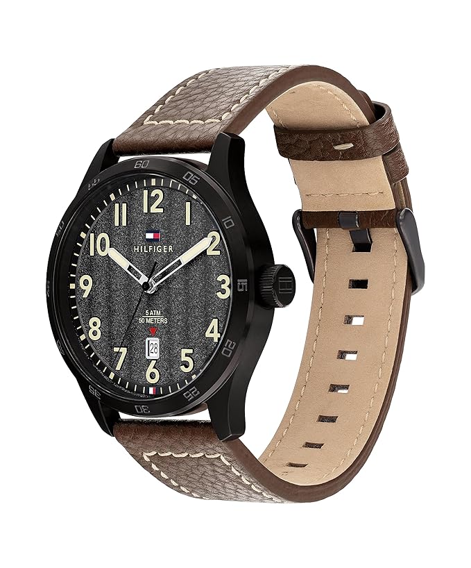 Tommy Hilfiger Quartz Analog with Black Dial Brown Leather Strap Watch for Men - TH1710560