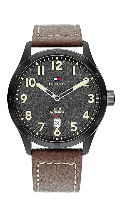 Tommy Hilfiger Quartz Analog with Black Dial Brown Leather Strap Watch for Men - TH1710560