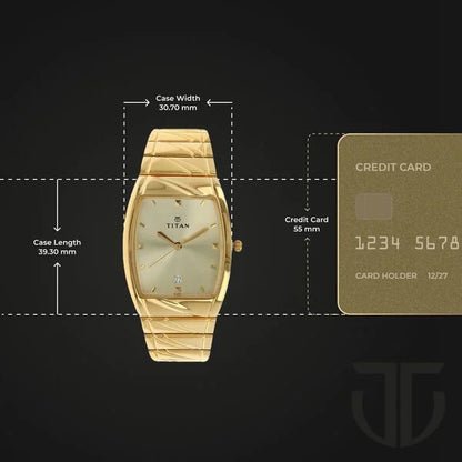 Titan Rectangle Champagne Dial Analog with Date Stainless Steel Strap watch for Men nt9315ym02