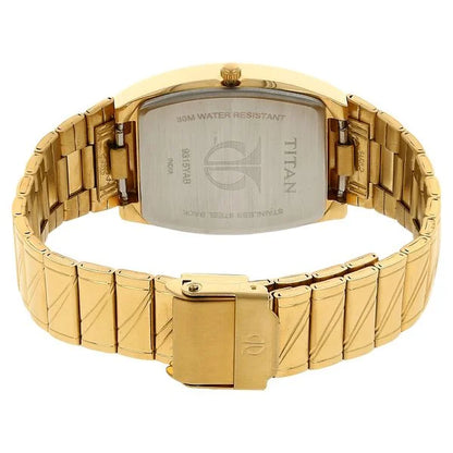 Titan Rectangle Champagne Dial Analog with Date Stainless Steel Strap watch for Men nt9315ym02