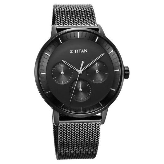 Titan Modern Classics Black Dial Quartz Multifunction Stainless Steel Strap watch for Men nt94006nm01