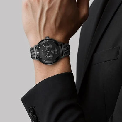 Titan Modern Classics Black Dial Quartz Multifunction Stainless Steel Strap watch for Men nt94006nm01