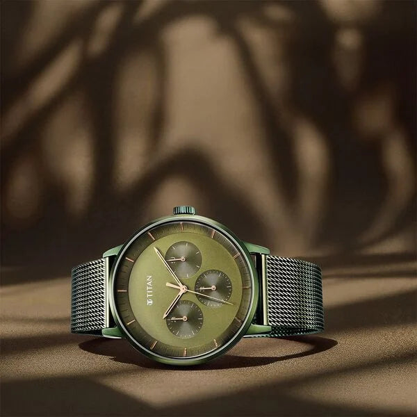 Titan Modern Classics Green Dial Quartz Multifunction Stainless Steel Strap Watch for Men nt94006qm03