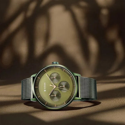 Titan Modern Classics Green Dial Quartz Multifunction Stainless Steel Strap Watch for Men nt94006qm03