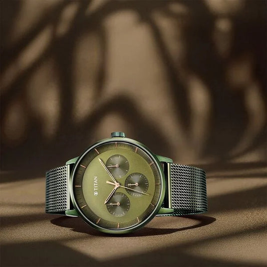 Titan Modern Classics Green Dial Quartz Multifunction Stainless Steel Strap Watch for Men nt94006qm03