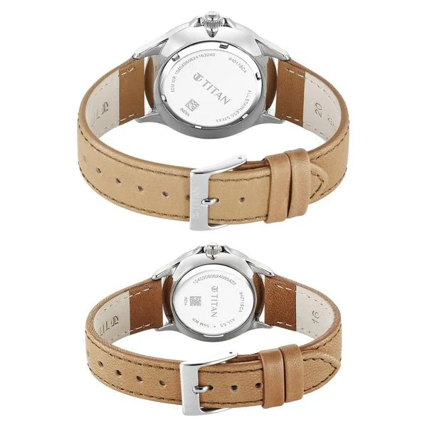 Titan Bandhan Quartz Analog with Date Green Dial Brown Leather Strap Watch For Couple nu9401194211sl01 Couple Watch