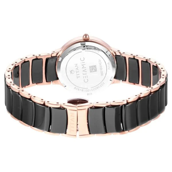 Titan Purple Quartz Analog with Date Black Dial Two Toned Ceramic And Stainless Steel Strap Watch For Women