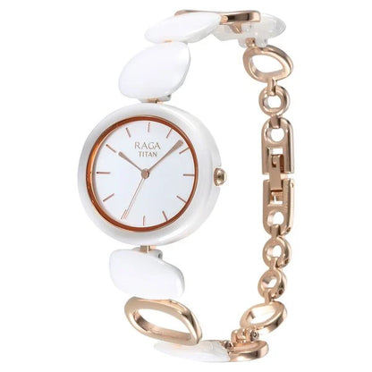 Titan Raga Ceramics Quartz Analog White Dial Metal & Ceramic Strap Watch For Women nu95146kd05