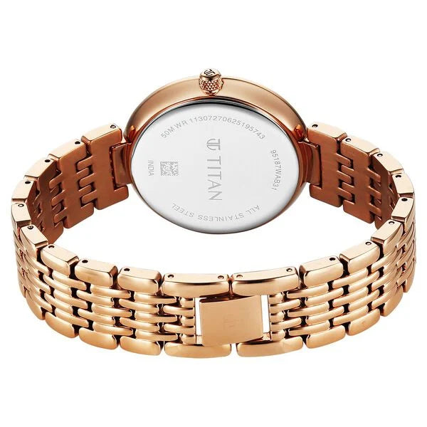 Titan Eternal Quartz Analog Pink Dial Rose Gold Metal Strap Watch For Women 95187wm01