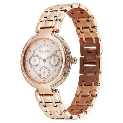Titan Eternal Quartz Analog Off White Dial Rose Gold Metal Strap Watch For Women 95187wm02