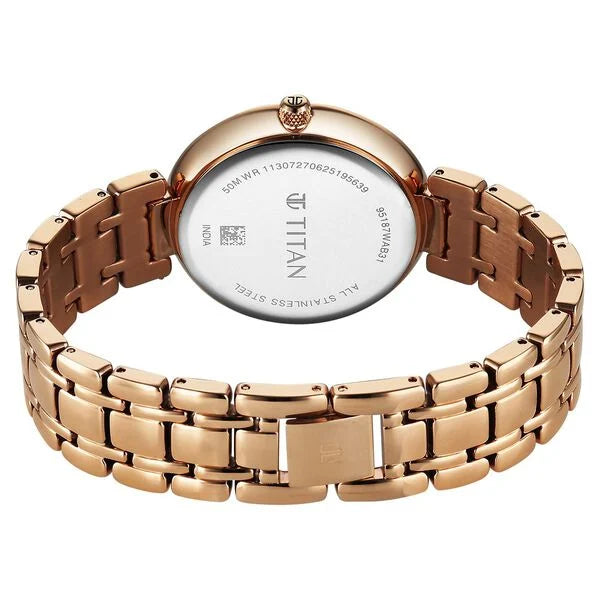 Titan Eternal Quartz Analog Off White Dial Rose Gold Metal Strap Watch For Women 95187wm02