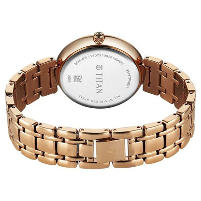 Titan Eternal Quartz Analog Off White Dial Rose Gold Metal Strap Watch For Women 95187wm02