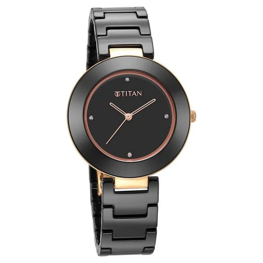 Titan Purple Ceramics Black Dial Analog Ceramic Strap watch for Women