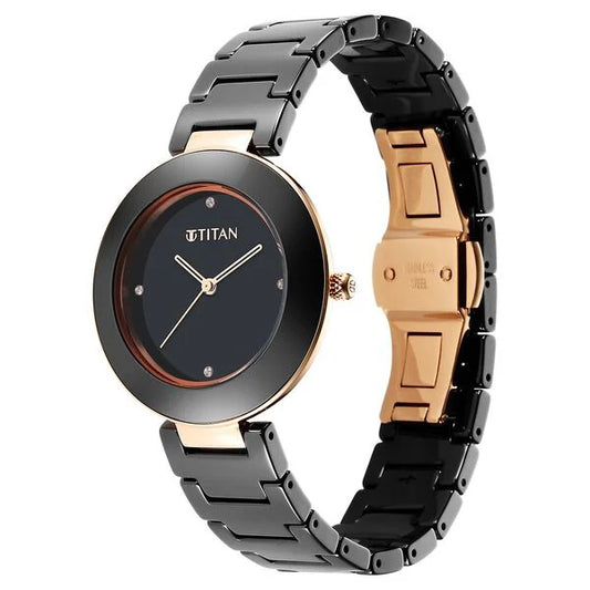 Titan Purple Ceramics Black Dial Analog Ceramic Strap watch for Women