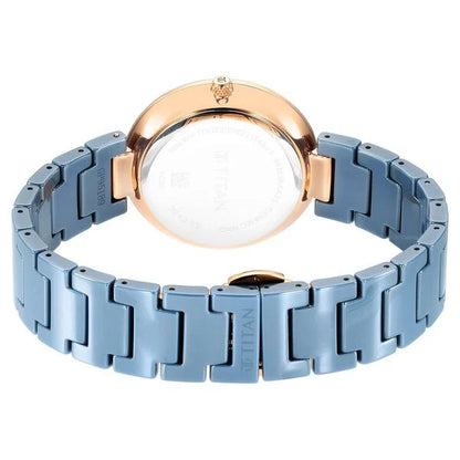 Titan Purple Ceramics Blue Dial Analog Ceramic Strap Watch for Women 95189kc05