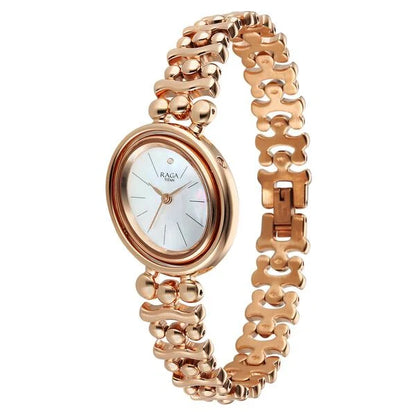 Titan Raga Glimmers Quartz Analog Mother of Pearl Dial Rose Gold Metal Strap Watch For Women nu95202wm01f