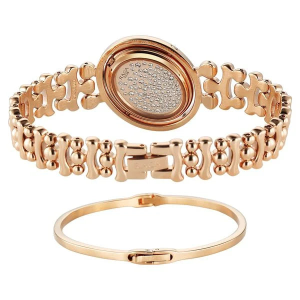 Titan Raga Glimmers Quartz Analog Mother of Pearl Dial Rose Gold Metal Strap Watch For Women nu95202wm01f