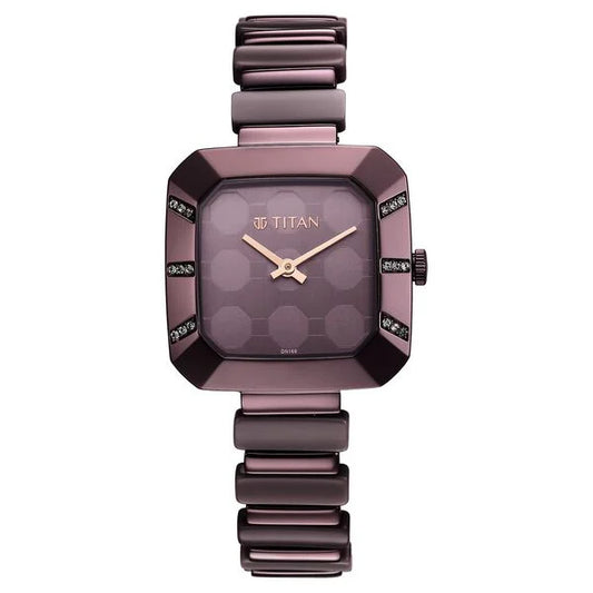 Titan Glitz Purple Dial Metal & Plastic Strap Watch for Women ns95208qd01