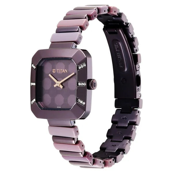 Titan Glitz Purple Dial Metal & Plastic Strap Watch for Women ns95208qd01