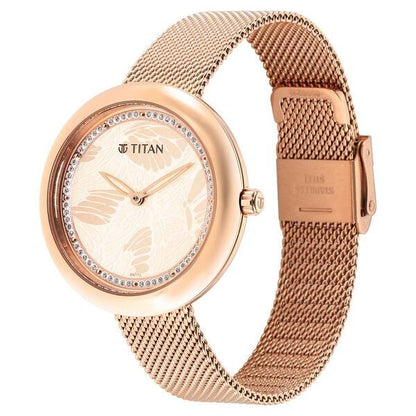 Titan Glitz Rose Gold Dial Stainless Steel Strap Watch for Women ns95210wm01