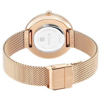 Titan Glitz Rose Gold Dial Stainless Steel Strap Watch for Women ns95210wm01