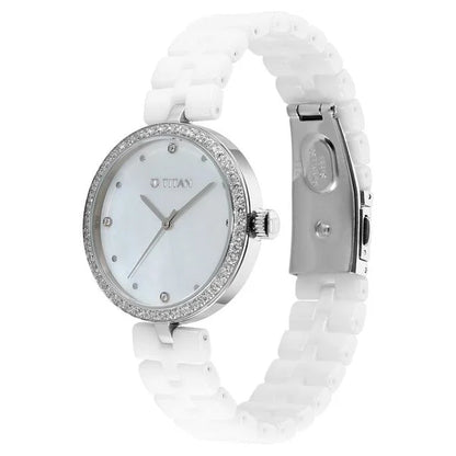 Titan Purple Ceramics Quartz Analog Mother of Pearl Dial White Ceramic Strap Watch For Women 95215kc01