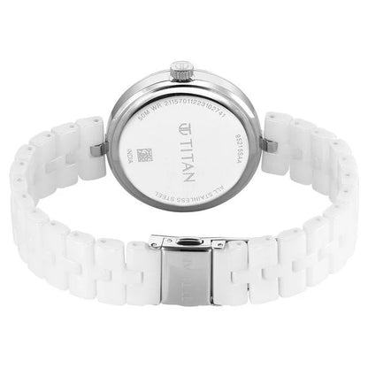 Titan Purple Ceramics Quartz Analog Mother of Pearl Dial White Ceramic Strap Watch For Women 95215kc01