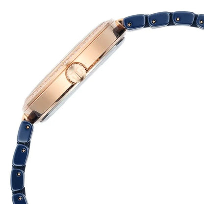 Titan Purple Ceramics Quartz Analog Mother of Pearl Dial Blue Ceramic Strap Watch For Women 95215kc03