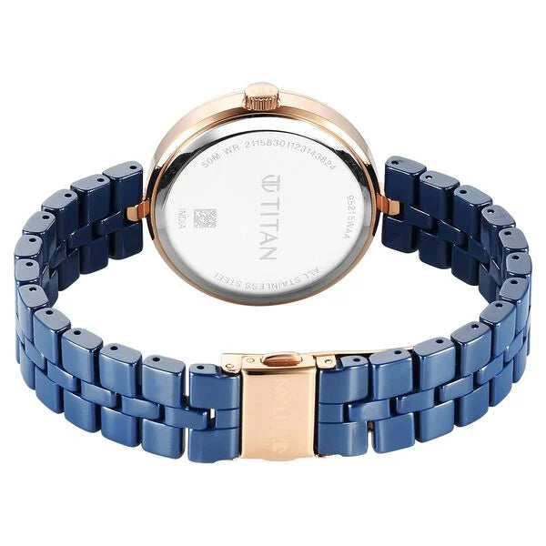 Titan Purple Ceramics Quartz Analog Mother of Pearl Dial Blue Ceramic Strap Watch For Women 95215kc03