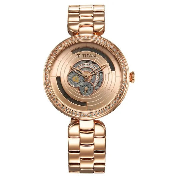 Titan Purple Abstract Quartz Analog Rose Gold Stainless Steel Strap for Women 95229wm01