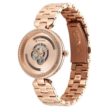 Titan Purple Abstract Quartz Analog Rose Gold Stainless Steel Strap for Women 95229wm01